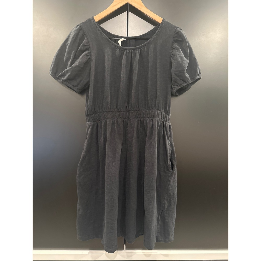 Daily Practice by Anthropologie Black Puff Sleeve Elastic Waist Mini Dress